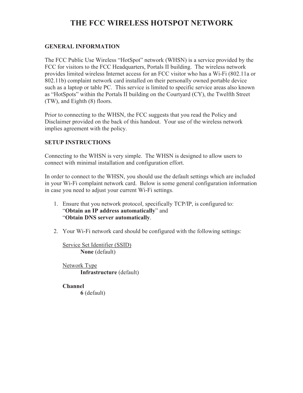 The Fcc Wireless Hotspot Network