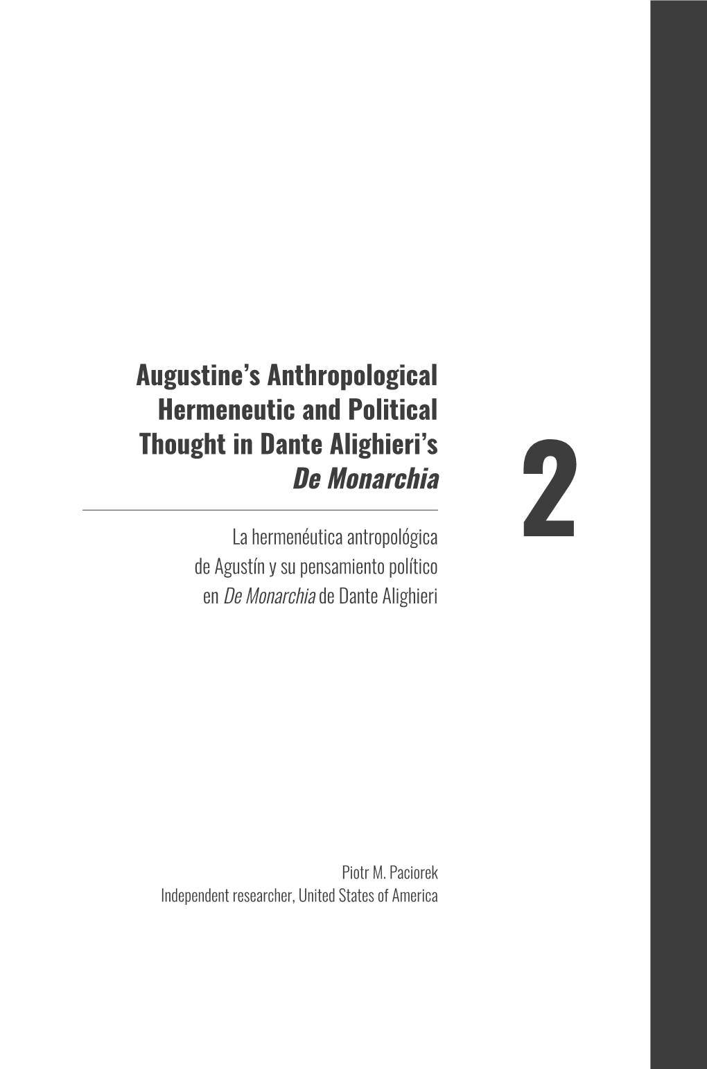 Augustine's Anthropological Hermeneutic and Political Thought