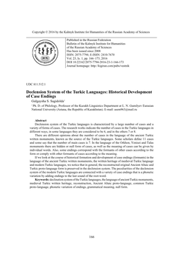 Declension System of the Turkic Languages: Historical Development of Case Endings Gulgaysha S
