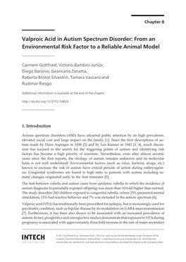 Valproic Acid in Autism Spectrum Disorder: from an Environmental Risk Factor to a Reliable Animal Model