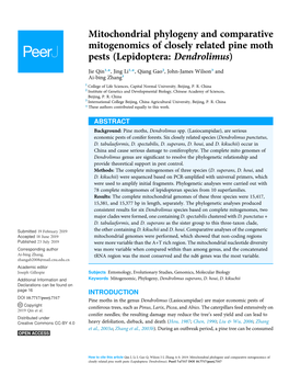 Mitochondrial Phylogeny and Comparative Mitogenomics of Closely Related Pine Moth Pests (Lepidoptera: Dendrolimus)