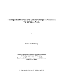 The Impacts of Climate and Climate Change on Aviation in the Canadian North