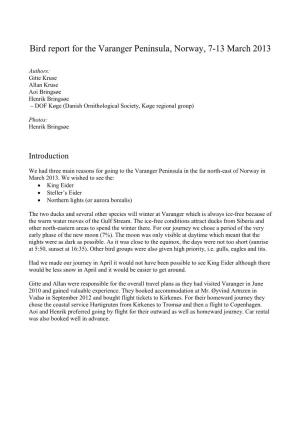 Bird Report for the Varanger Peninsula 7-13 March 2013