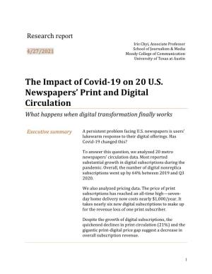 The Impact of Covid-19 on 20 U.S. Newspapers' Print and Digital