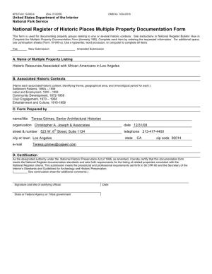 NPS Form 10 900 OMB No