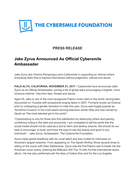 Jake​ ​Zyrus​ ​Announced​ ​As​ ​Official​ ​Cybersmile