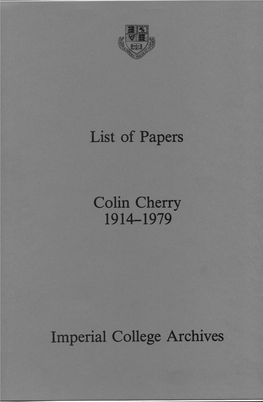 Colin Cherry Catalogue