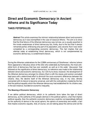 Direct and Economic Democracy in Ancient Athens and Its Significance Today