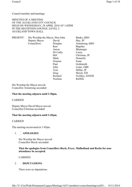 Council Member and Meetings MINUTES of a MEETING of THE