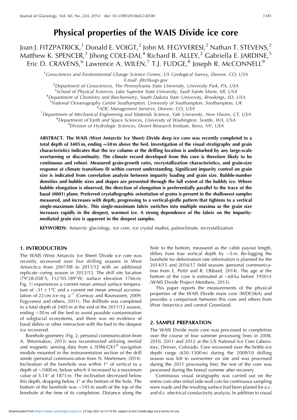 Physical Properties of the WAIS Divide Ice Core