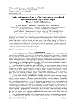 Social and Economical Status of Local Community Around Coal Special Terminal in Negara River, Tapin Regency-South Kalimantan