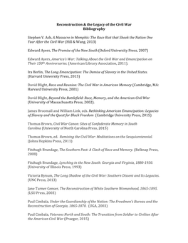 Reconstruction & the Legacy of the Civil War Bibliography Stephen V