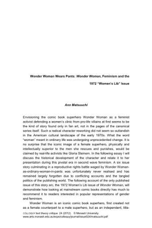 Wonder Woman, Feminism and the 1972 “Women's Lib”