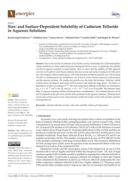 And Surface-Dependent Solubility of Cadmium Telluride in Aqueous Solutions