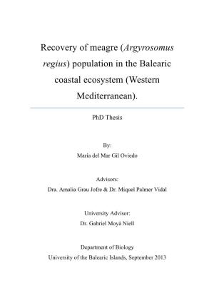 Recovery of Meagre (Argyrosomus Regius) Population in the Balearic Coastal Ecosystem (Western Mediterranean)