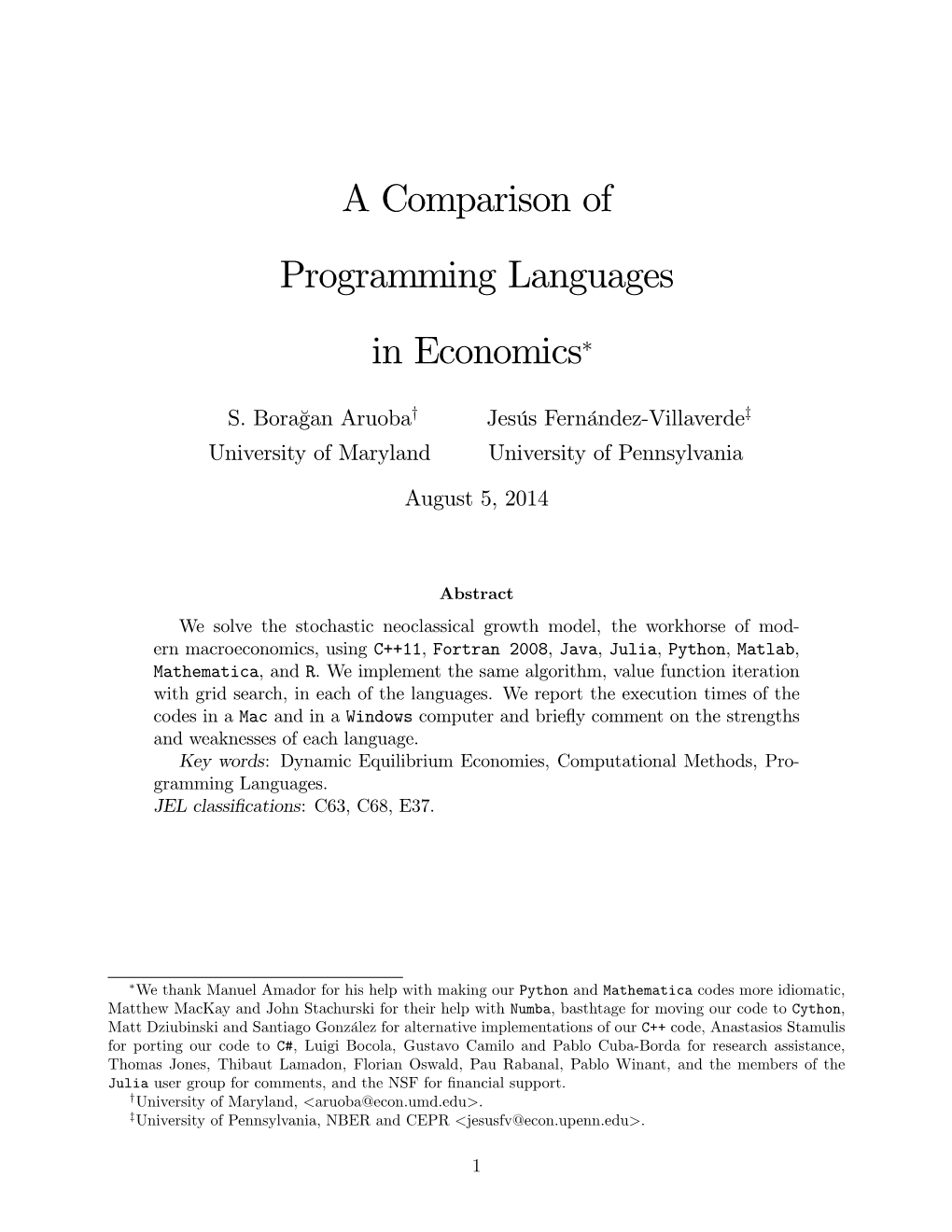 A Comparison of Programming Languages in Economics∗