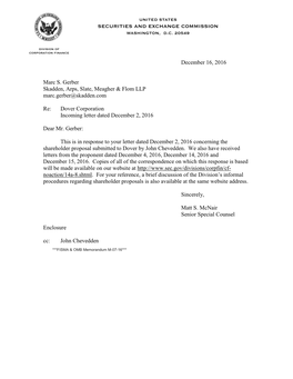 Dover Corporation; Rule14a-8 No-Action Letter