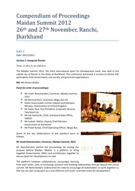 Compendium of Proceedings Maidan Summit 2012 26Th and 27Th November, Ranchi, Jharkhand