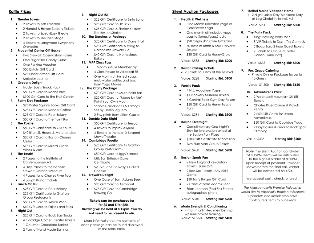 Raffle Prizes Silent Auction Packages 7