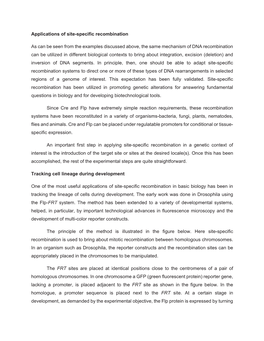 Applications of Site-Specific Recombination As Can Be Seen from the Examples Discussed Above, the Same Mechanism of DNA Recombin
