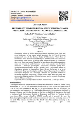 Research Paper the DIVERSITY and DISTRIBUTION of NEW SPECIES of FAMILY FABACEAE in CHANDRAPUR DISTRICT of BALLARPUR TALUKA