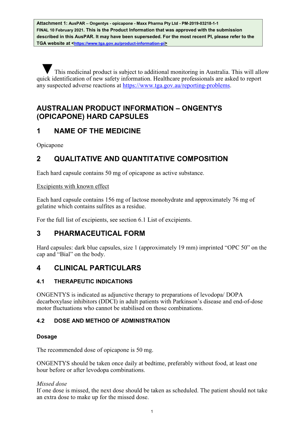 Attachment: Product Information for Opicapone