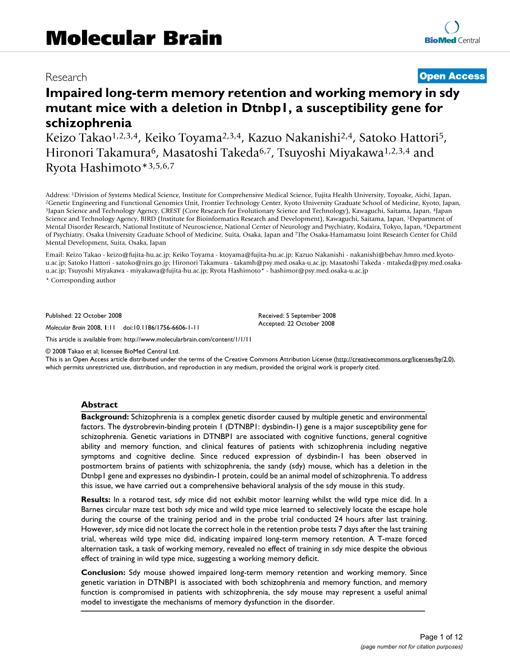 Molecular Brain Biomed Central