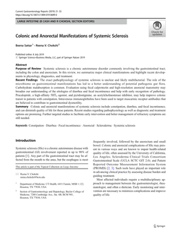Colonic and Anorectal Manifestations of Systemic Sclerosis