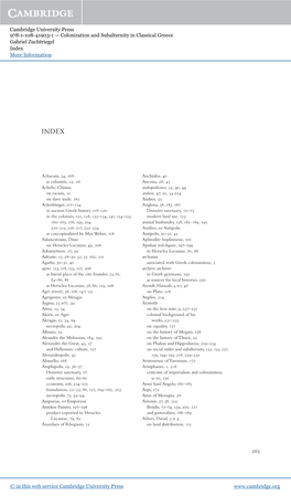 Cambridge University Press 978-1-108-41903-1 — Colonization and Subalternity in Classical Greece Gabriel Zuchtriegel Index More Information 263