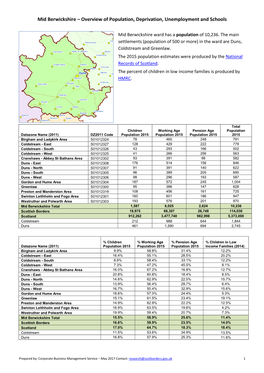 Mid Berwickshire – Overview of Population, Deprivation, Unemployment and Schools