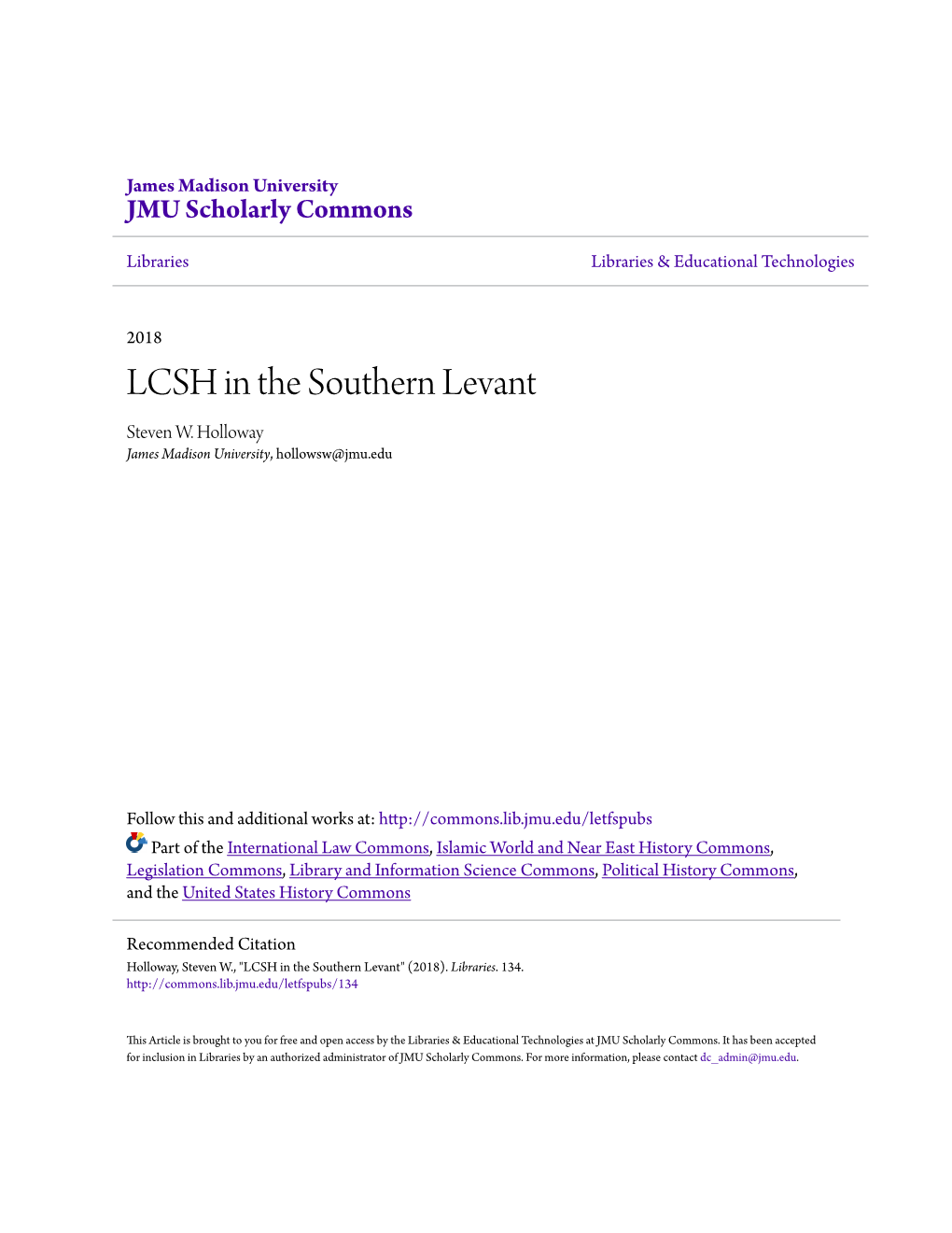 LCSH in the Southern Levant Steven W