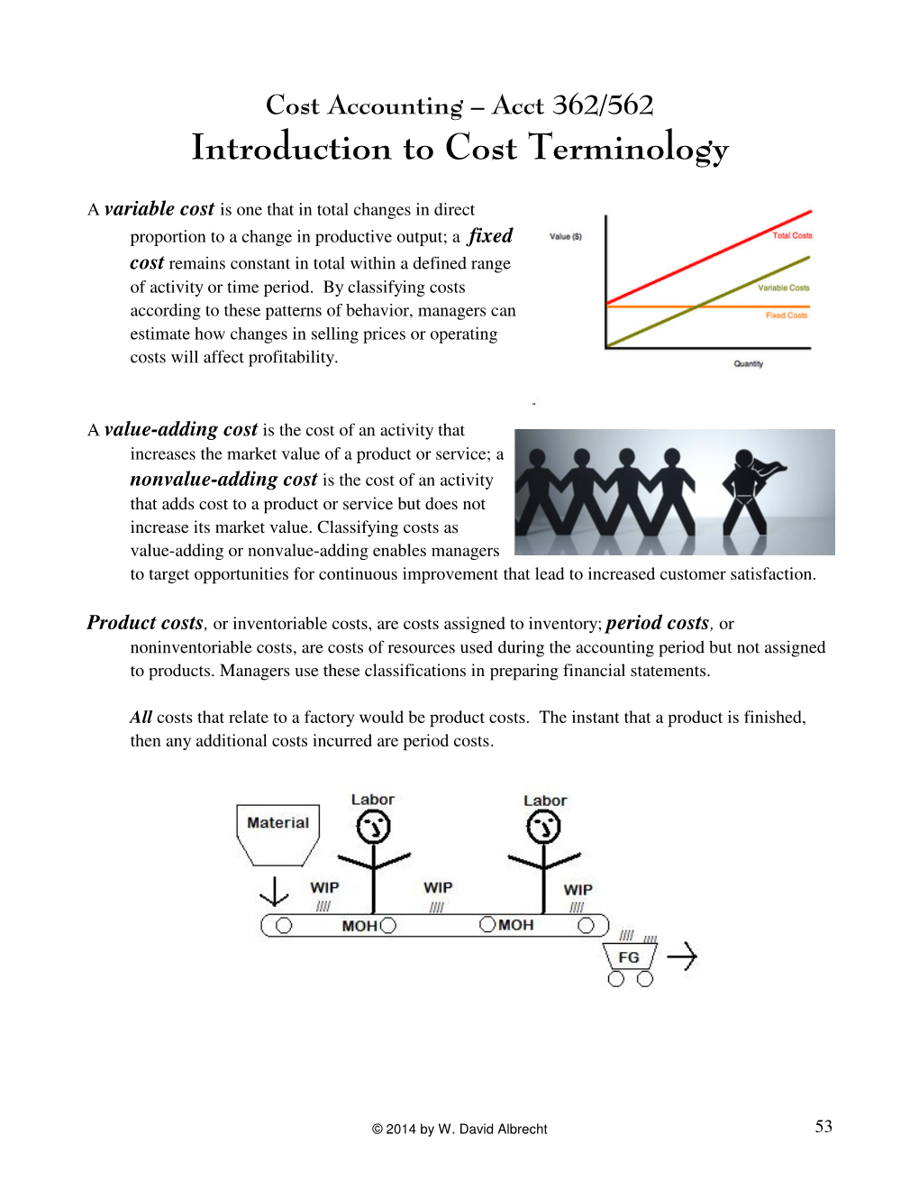 Cost Accounting – Acct 362/562 Introduction to Cost Terminology