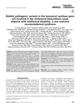 Biallelic Pathogenic Variants in the Lanosterol Synthase Gene LSS