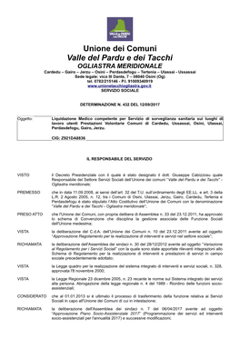 Unione Dei Comuni Valle Del Pardu E Dei Tacchi