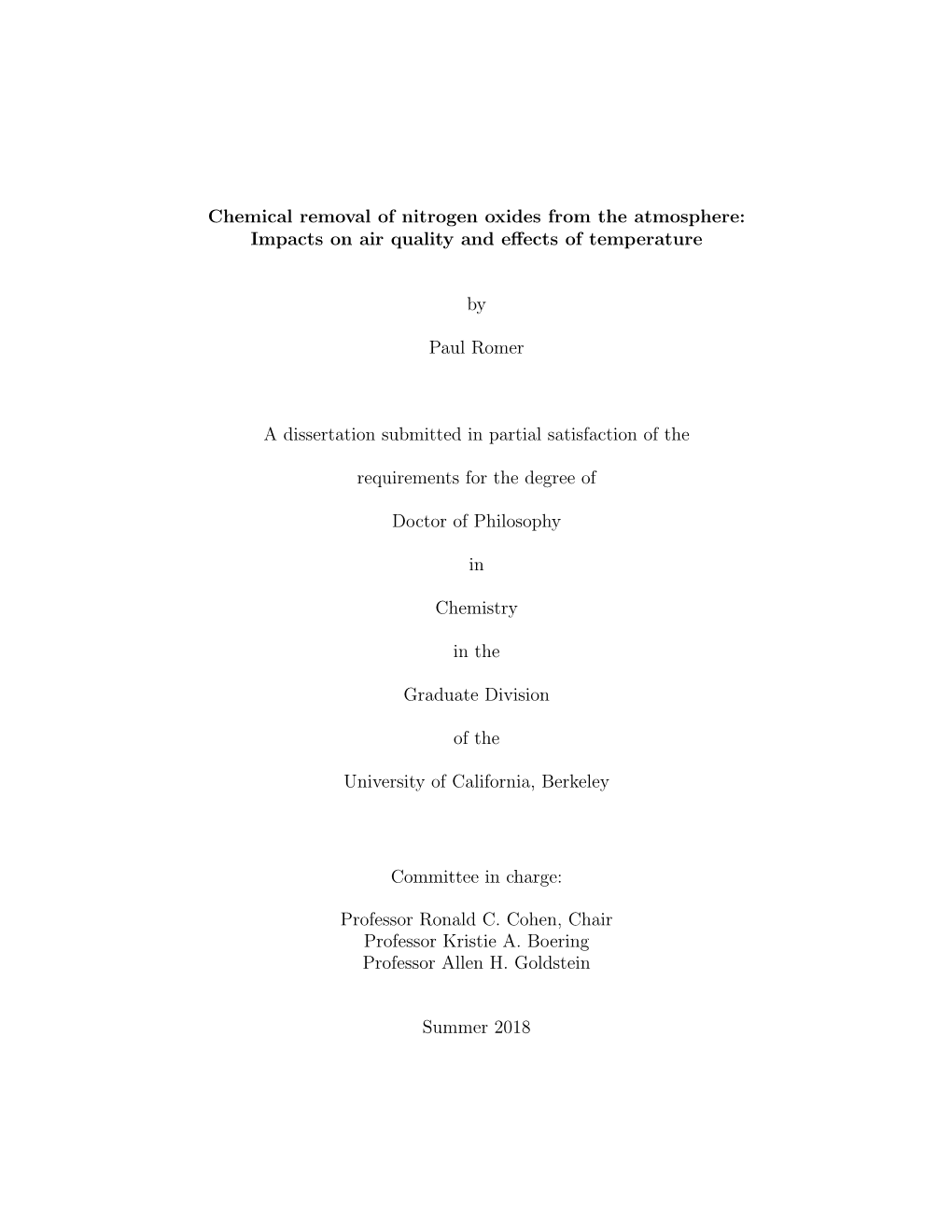 Chemical Removal of Nitrogen Oxides from the Atmosphere: Impacts on Air Quality and Eﬀects of Temperature