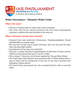 Chennai's Water Crisis