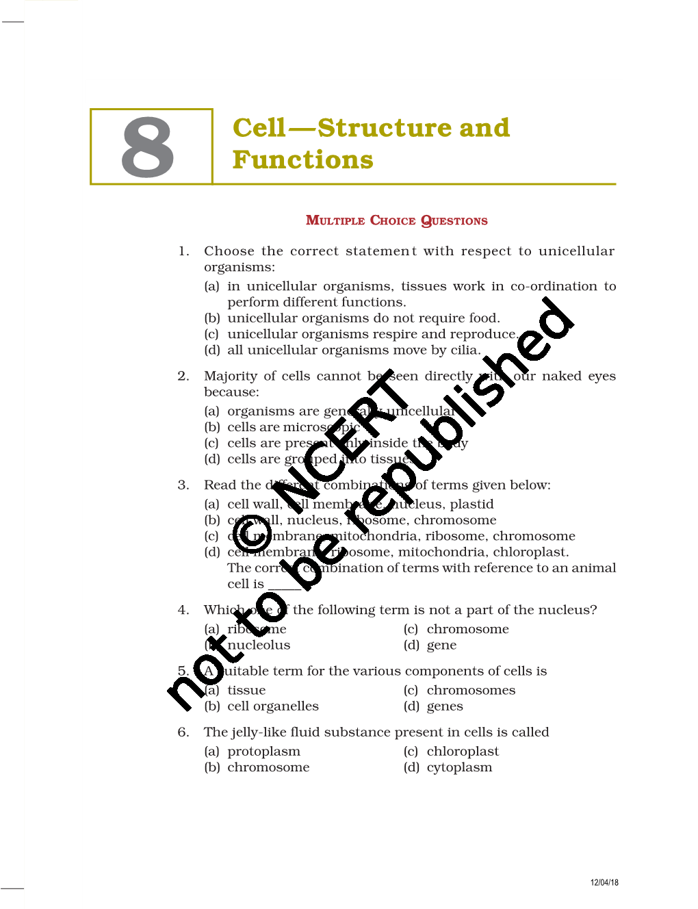 Chapter 8 Cell-Structure and Function.Pmd