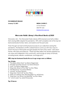 Worcester Public Library's Most Read Books of 2020