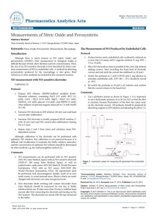 Measurements of Nitric Oxide and Peroxynitrite Hideharu Shintani* Chuo University, School of Science, 1-13-27, Kasuga Bunkyo 112-0003 Tokyo, Japan