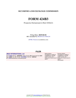 JMAX INTERNATIONAL Ltd Form 424B3 Filed 2019-02-01