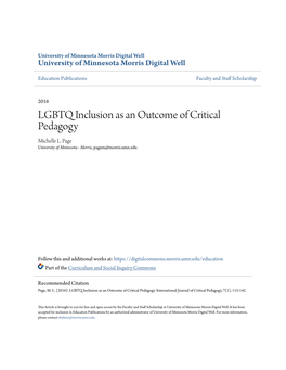 LGBTQ Inclusion As an Outcome of Critical Pedagogy Michelle L