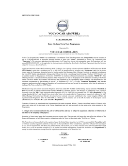 VOLVO CAR AB (PUBL) (A Public Limited Liability Company Incorporated Under the Laws of the Kingdom of Sweden)