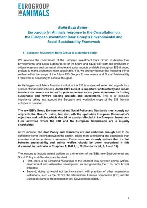 Eurogroup for Animals Response to the Consultation on the European Investment Bank Group's Environmental and Social Sustainability Framework