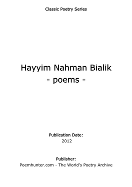Hayyim Nahman Bialik - Poems