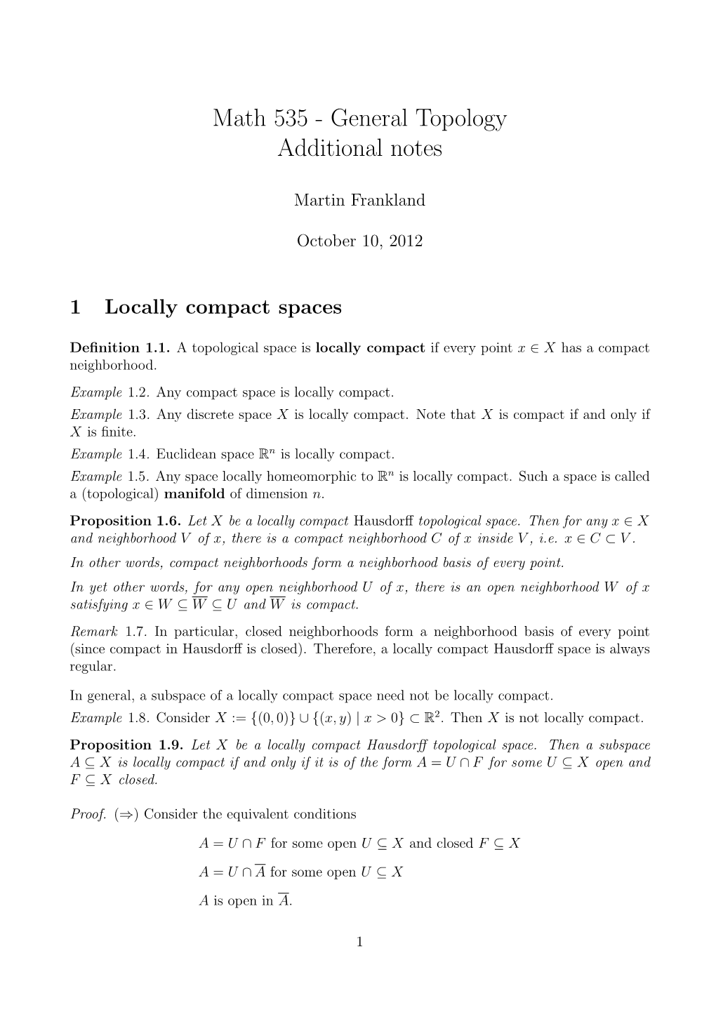 Locally Compact Spaces