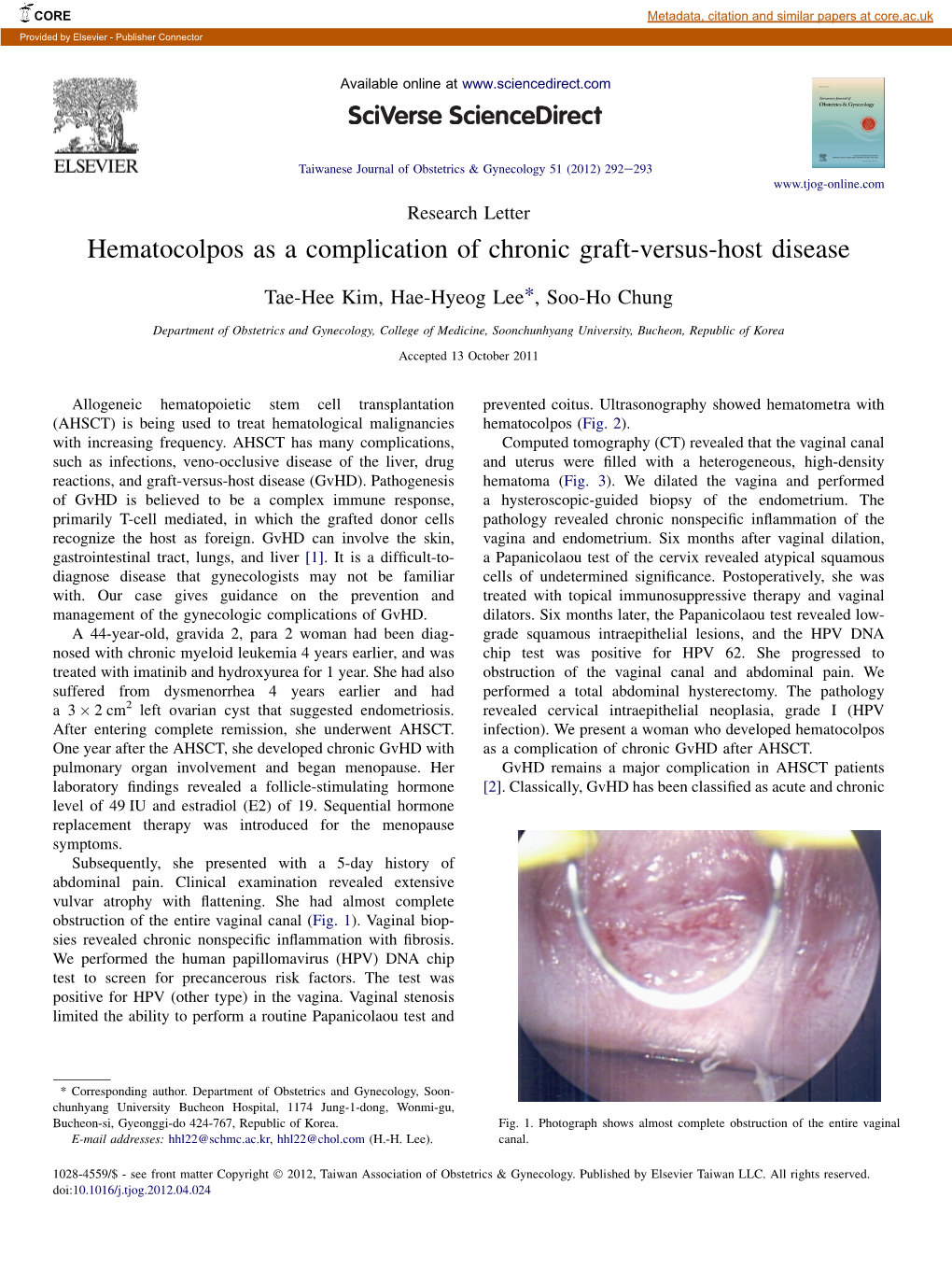 Hematocolpos As a Complication of Chronic Graft-Versus-Host Disease