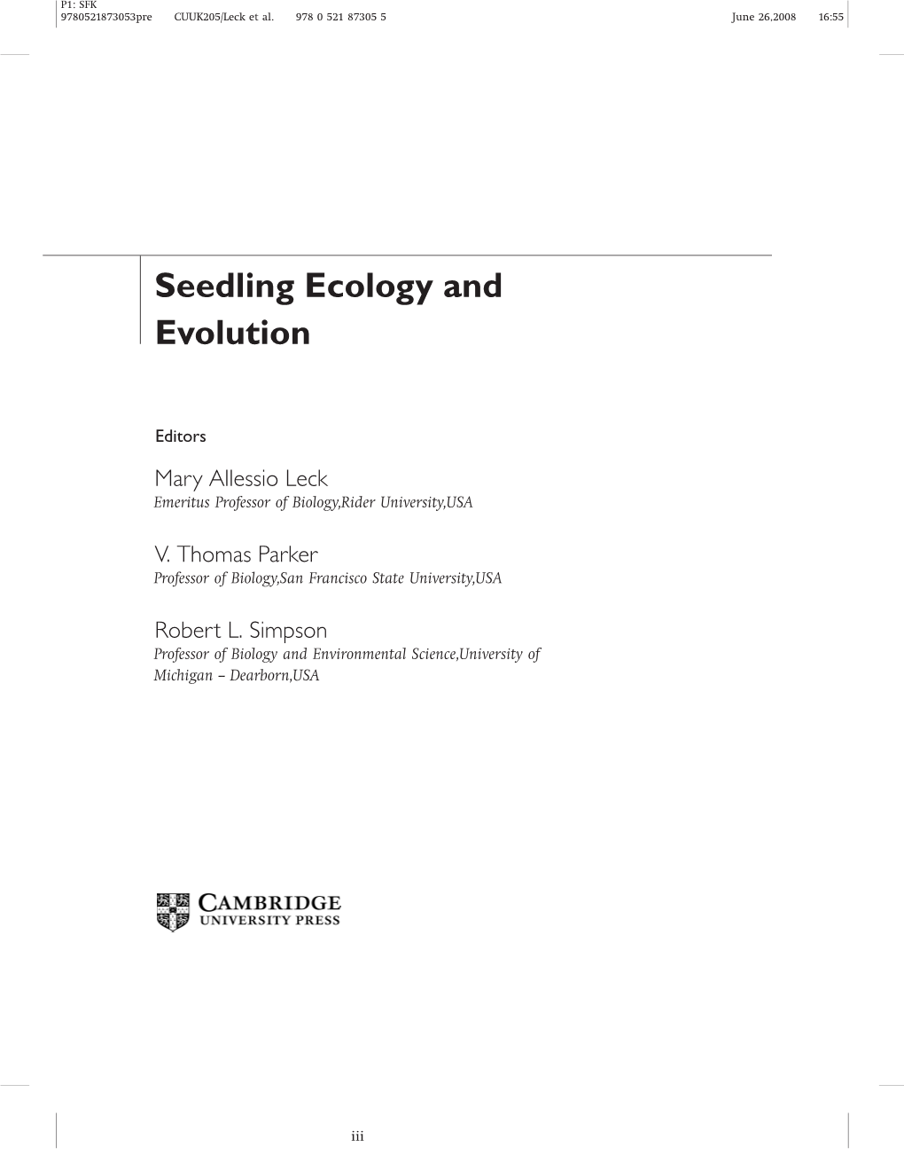 Seedling Ecology and Evolution