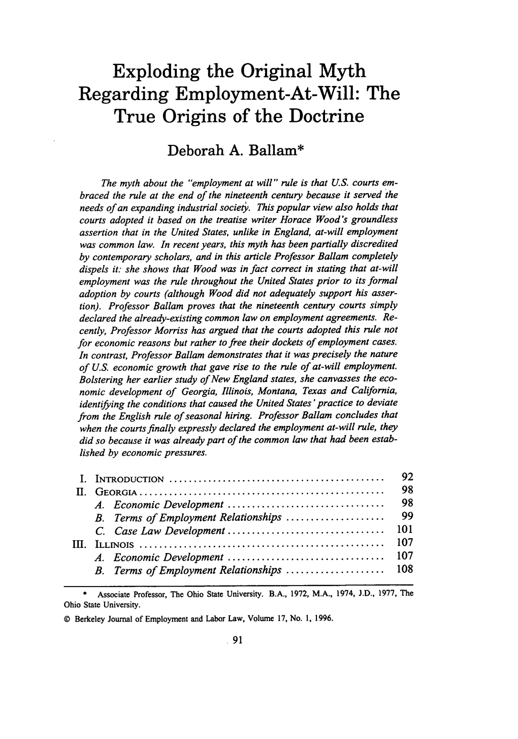 Exploding the Original Myth Regarding Employment-At-Will: the True Origins of the Doctrine