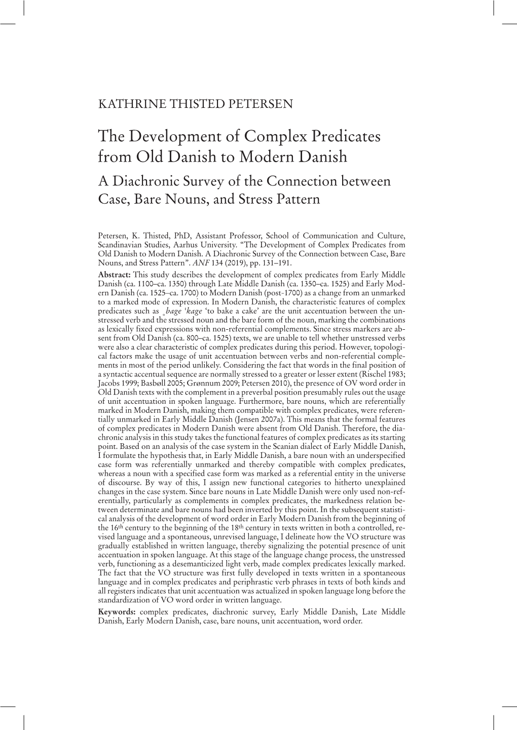 Petersen 2019. the Development of Complex Predicates from Old