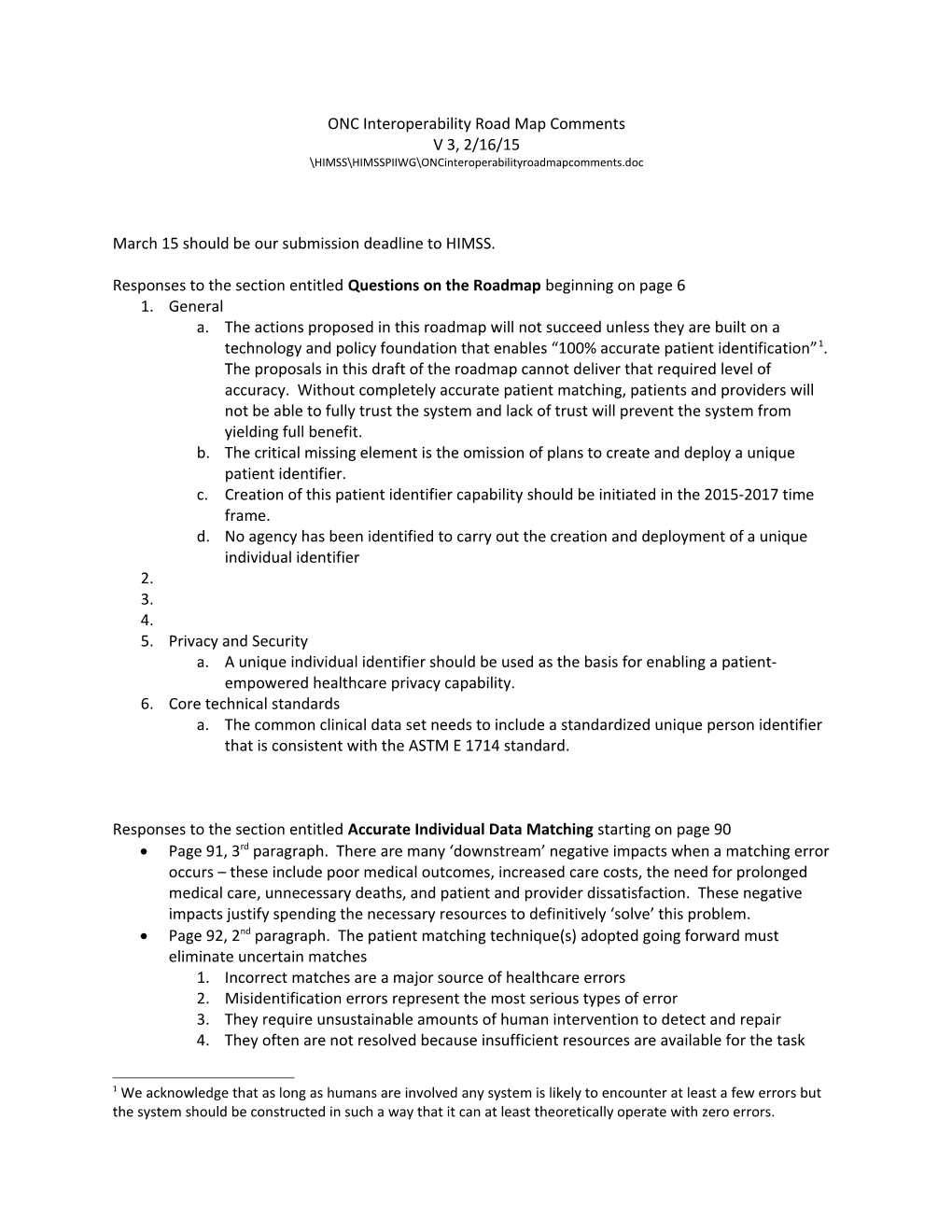 ONC Interoperability Road Map Comments